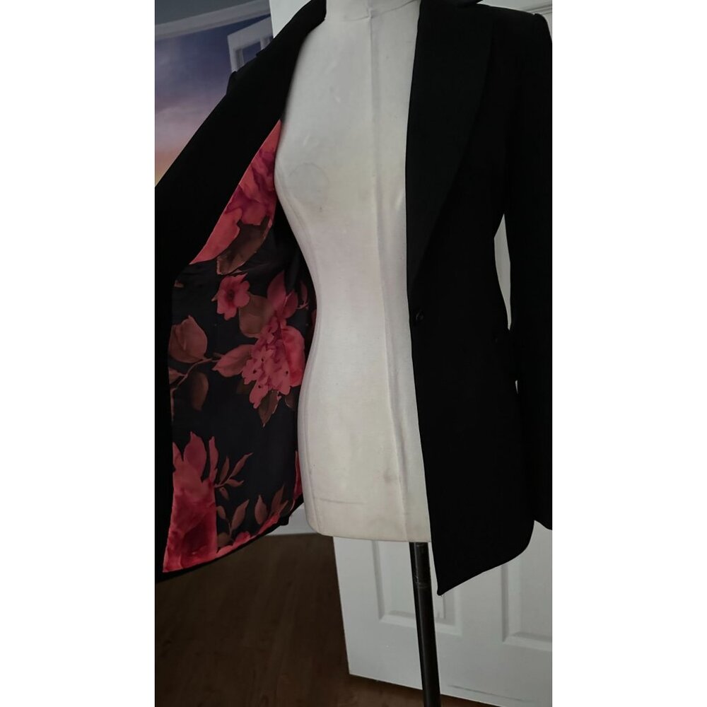 Parameter Black Single Button Blazer With Rose Pr… - image 3